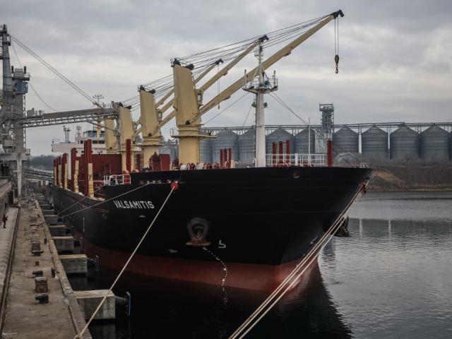 Ukrainian wheat is loaded for shipping to Kenya in February 2023.