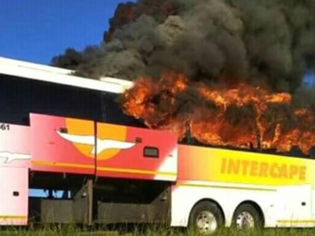 This picture of a burning bus was from a technical fault in Malawi, not retaliatory attacks on South African buses in Zambia.